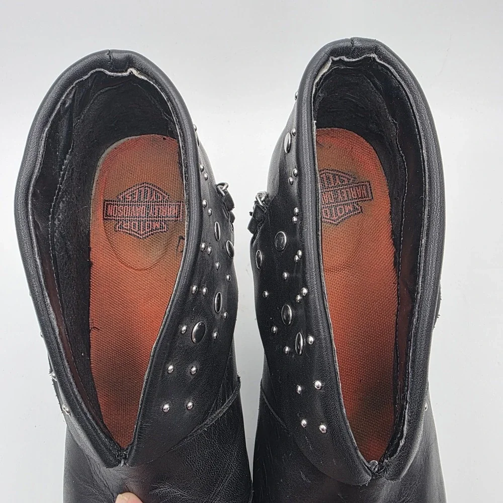 Harley-Davidson Lena Boots Women's 8.5 Black‎ Leather Studded Chain Moto Heels